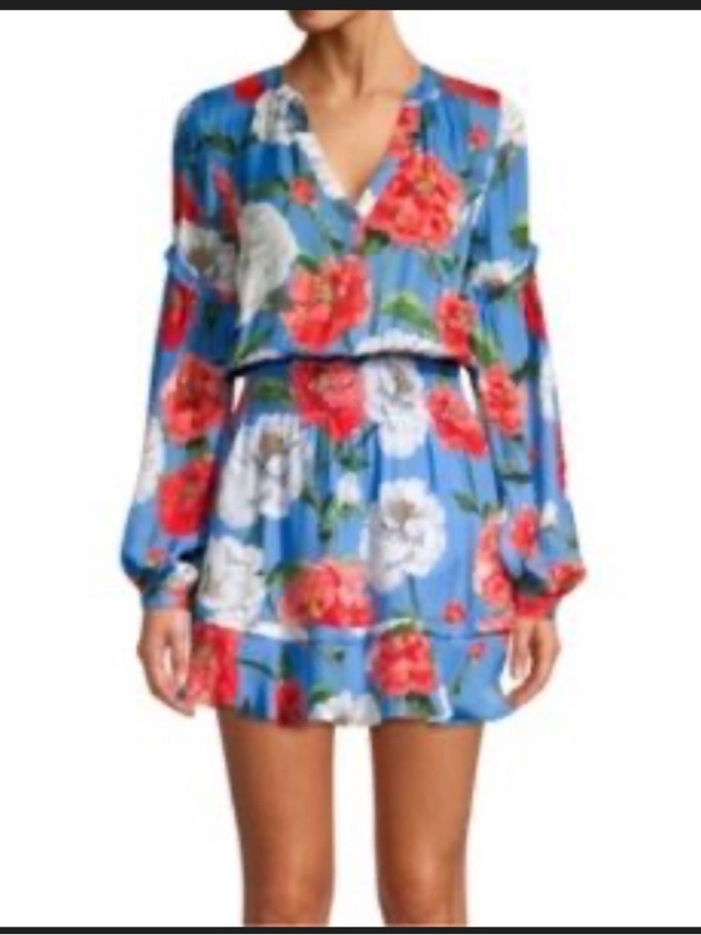 Parker Blue Floral V-Neck Long Sleeve Mini Dress